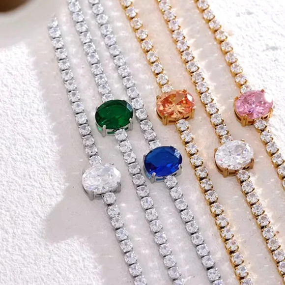 Diana Blue Diamond Crystal Stainless Steel Waterproof Tennis Bracelet - Picture 4 of 5